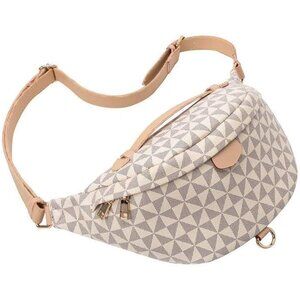 Versatile Women's Faux Leather Designer Fanny Pack Crossbody Bag Beige with Adju